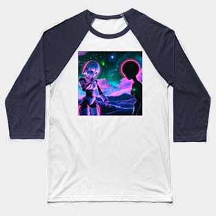 Anime Girl Robot with Alien Baseball T-Shirt